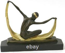 Écharpe Danseuse Pure Bronze Art Déco Signé Mirval Sculpture Statue Marbre