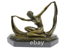 Écharpe Danseuse Pure Bronze Art Déco Signée Mirval Sculpture Statue Marbre