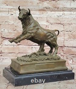 Édition Limitée Signée Milo Statue De Taureau En Bronze Pur Sur Marbre Cubiste