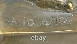 Édition Limitée Signée Milo Statue De Taureau En Bronze Pur Sur Marbre Cubiste