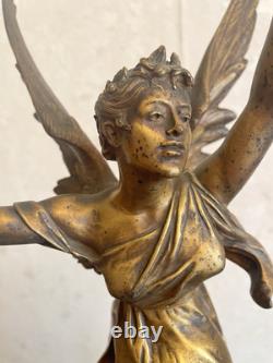 Édouard Drouot Bronze Patiné victoire aillee sur Globe Terrestre Socle Marbre