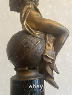 Édouard Drouot Bronze Patiné victoire aillee sur Globe Terrestre Socle Marbre