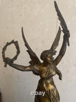 Édouard Drouot Bronze Patiné victoire aillee sur Globe Terrestre Socle Marbre