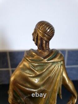 Edouard Drouot Sculpture en bronze doré Athlète drapé au disque discobole marbre