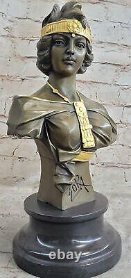 Élégant Original Signé Bronze Marbre Statue Chair Femelle Buste Sculpture Ouvre