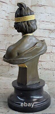 Élégant Original Signé Bronze Marbre Statue Chair Femelle Buste Sculpture Ouvre