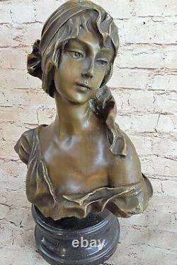 Élégant Original Signé Par Milo Bronze Marbre Statue Nu Femelle Buste Sculpture