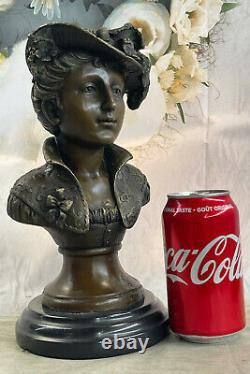Élégant Original Signé Sculpture Par Milo Bronze Marbre Base Statue Femme Buste