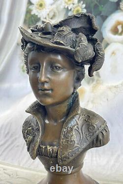 Élégant Original Signé Sculpture Par Milo Bronze Marbre Base Statue Femme Buste