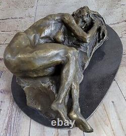 Élégant Signé Par Milo Bronze Marbre Statue Nu Femelle Fille Sculpture Figurine