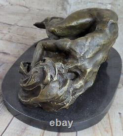 Élégant Signé Par Milo Bronze Marbre Statue Nu Femelle Fille Sculpture Figurine