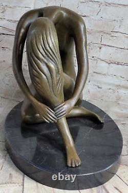 Élégant Signée Colinet Bronze Marbre Statue Nu Femelle Buste Sculpture Figurine