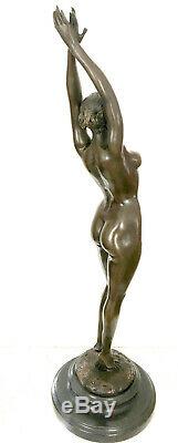 Élégante Érotique Sculpture en Bronze Nu Signé Raymondo sur Base en Marbre