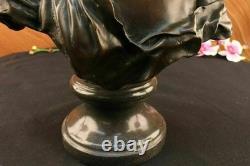 Élégante Statue En Bronze Et Marbre Signée Par Milo, Buste Nu Féminin