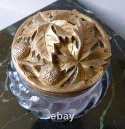 Encrier ART NOUVEAU en marbre + bronze + cristal de Baccarat signé BOYER