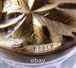 Encrier ART NOUVEAU en marbre + bronze + cristal de Baccarat signé BOYER