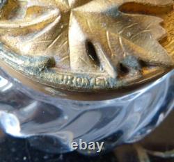 Encrier ART NOUVEAU en marbre + bronze + cristal de Baccarat signé BOYER