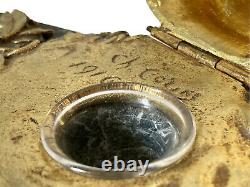 Encrier en Bronze & Marbre Signé Casque Adrian Poilu Guerre WW1 Antique Inkwell