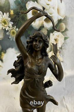 Énorme 48cm Art Déco Bronze Diana The Huntress avec Noeud Signé Marbre Base