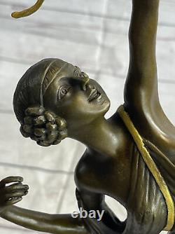 Énorme 51cm Art Déco Bronze Diana The Chasseresse Avec Noud Signée Marbre Nu