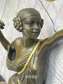 Énorme 51cm Art Déco Bronze Diana The Chasseresse Avec Noud Signée Marbre Nu