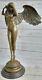 Énorme Chair Femme Ange Bronze Statue Signé Par Weinman Marbre Sculpture Deco