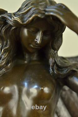 Énorme Chair Femme Ange Bronze Statue Signé Par Weinman Marbre Sculpture Déco