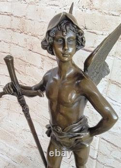 Énorme Chair Homme Ange Bronze Sculpture Signé Par Debut Marbre Statue Socle