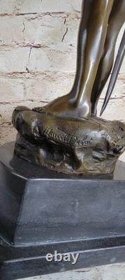 Énorme Chair Homme Ange Bronze Sculpture Signé Par Debut Marbre Statue Socle