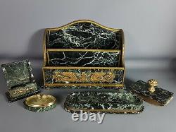 Ensemble de bureau 5 pièces marbre & bronze époque début XIX° siècle, signé