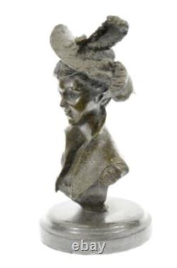 Érotique Sensuelle Nu Femelle Femme Buste Signé Bronze Marbre Statue Sculpture D