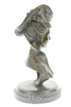 Érotique Sensuelle Nu Femelle Femme Buste Signé Bronze Marbre Statue Sculpture D