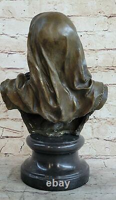 Érotique Sensuelle Nu Femelle Femme Buste Signé Bronze Marbre Statue Sculpture D
