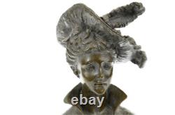Érotique Sensuelle Nu Femelle Femme Buste Signé Bronze Marbre Statue Sculpture D
