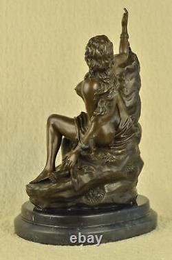 Érotique Sensuelle Nu Femelle Femme Buste Signée Bronze Marbre Sculpture Art
