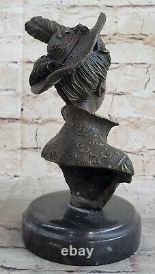 Érotique Sensuelle Nu Femelle Femme Buste Signée Bronze Marbre Sculpture Art