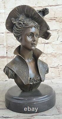 Érotique Sensuelle Nu Femelle Femme Buste Signée Bronze Marbre Statue Art