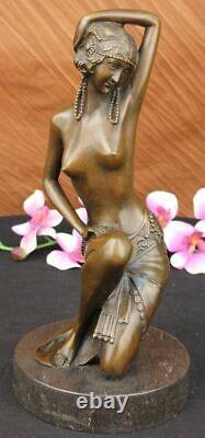 Érotique Sensuelle Nu Femelle Femme Signé Bronze Marbre Statue Sculpture Sexy D