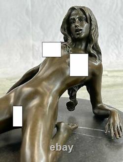 Érotique Sensuelle Nu Femelle Femme Signée Bronze Marbre Sculpture Affaire Nr