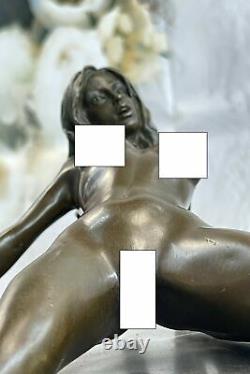 Érotique Sensuelle Nu Femelle Femme Signée Bronze Marbre Sculpture Affaire Nr