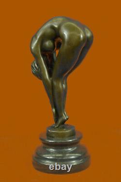 Érotique Sensuelle Nu Femelle Femme Signée Bronze Marbre Sculpture Sexy Solde