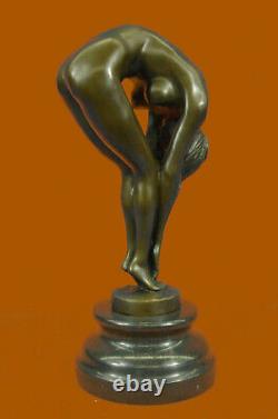 Érotique Sensuelle Nu Femelle Femme Signée Bronze Marbre Sculpture Sexy Solde