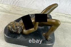 Érotique Sensuelle Nu Femelle Femme Signée Bronze Marbre Statue Sculpture Sexy