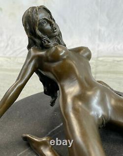 Érotique Sensuelle Nu Femelle Femme Signée Bronze Marbre Statue Sculpture Sexy