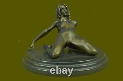 Érotique Sensuelle Nu Femelle Femme Signée Bronze Marbre Statue Sculpture Sexy D