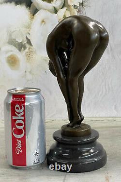 Érotique Sensuelle Nu Femelle Femme Signée Bronze Marbre Statue Sexy