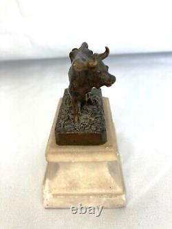 FRATIN, bronze miniature vache sur socle marbre signé XIXème