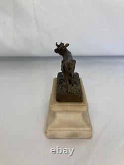 FRATIN, bronze miniature vache sur socle marbre signé XIXème