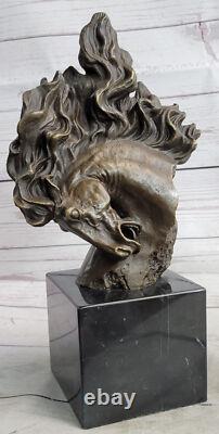 Fait Bronze Cheval Sculpture Sur Marbre Base Art Déco Statue Signée Farmhou