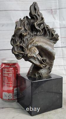 Fait Bronze Cheval Sculpture Sur Marbre Base Art Déco Statue Signée Farmhou